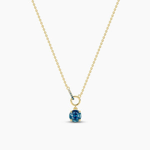 18k Solid Gold 1.00ct Round Blue-green Sapphire & Natural Diamond Necklaces For Women