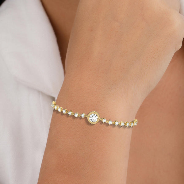 18k Solid Gold Lab Grown Diamond Tennis Bracelet | Stackable Bracelet - Side View | Riyanika Jewels