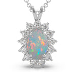 18K Solid Gold & Sterling Silver Gemstone Lab Grown Diamond Halo Pendant Necklace - Detail
