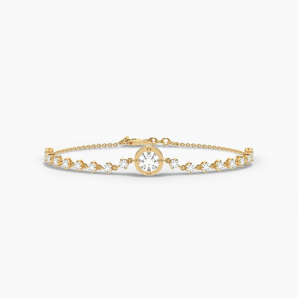 14K Solid Gold Natural Diamond Tennis Bracelet | Stackable Bracelet