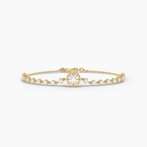 14K Solid Gold Natural Diamond Tennis Bracelet | Stackable Bracelet