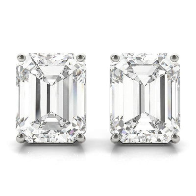 18K Solid Gold 1.00 CTW Natural Diamond Emerald Cut Stud Earrings