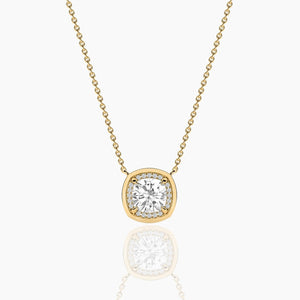 18k Solid Gold Halo Natural Diamond Necklace For Women