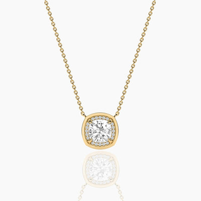18k Solid Gold Halo Natural Diamond Necklace For Women