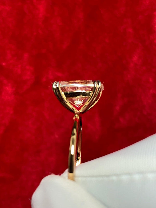 18K Solid Gold 4 CT Natural Diamond Elongated Cushion Cut Solitaire Engagement Ring - Side View | Riyanika Jewels