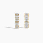 18k Solid Gold Emerald and Round Cut Natural Diamond Hoop Earrings - Close Up | Riyanika Jewels