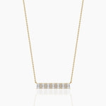 18k Solid Gold Emerald & Round Cut Natural Diamond Bar Necklace
