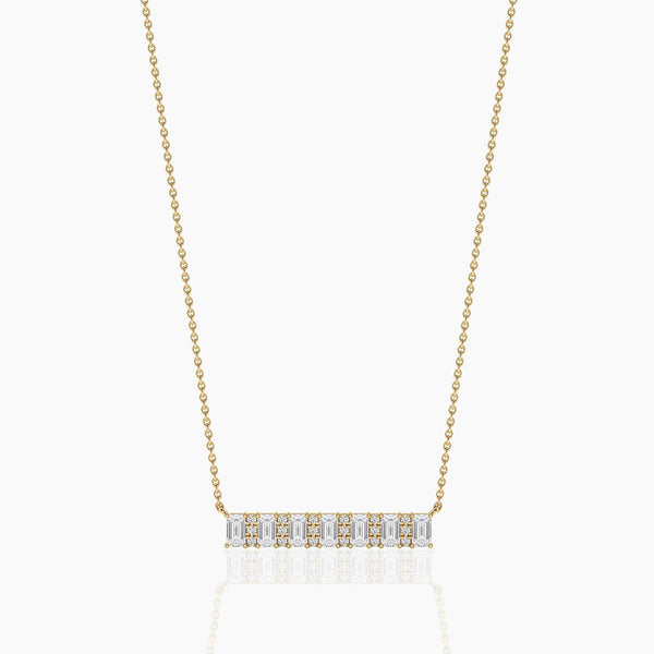 18k Solid Gold Emerald & Round Cut Natural Diamond Bar Necklace