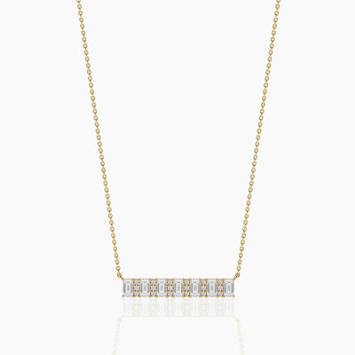 18k Solid Gold Emerald & Round Cut Natural Diamond Bar Necklace