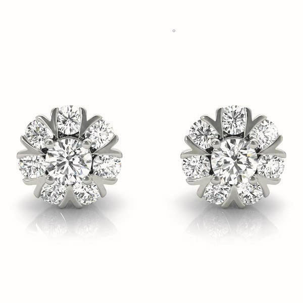 18K Solid Gold 0.50 CTW Natural Diamond Fleur de Diamant Bloom Stud Earrings