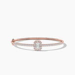 18k Solid Gold Halo Lab Grown Diamond Bangle Bracelet - Close Up | Riyanika Jewels