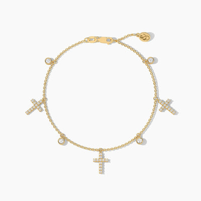 18k Solid Gold Natural Diamond Cross Station Bracelet