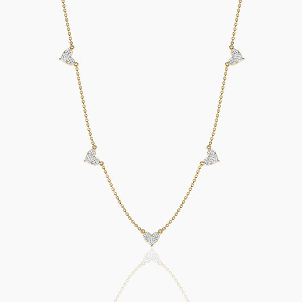18k Solid Gold Natural Diamond Station Necklace