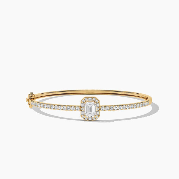 18k Solid Gold Halo Natural Diamond Bangle Bracelet