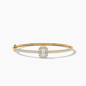 18k Solid Gold Halo Natural Diamond Bangle Bracelet