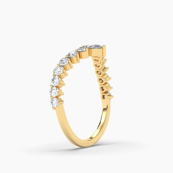 18k Solid Gold Natural Diamond Curved Wedding Band - Side View | Riyanika Jewels