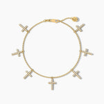 18k Solid Gold Natural Diamond Round Shape Chain Bracelets | Diamond Cross Station Bracelets