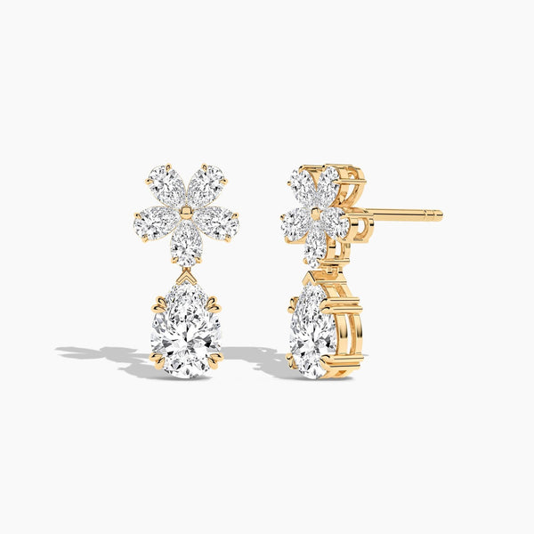 18k Solid gold Pear Shape Natural Diamond Dangle Earring - Side View | Riyanika Jewels