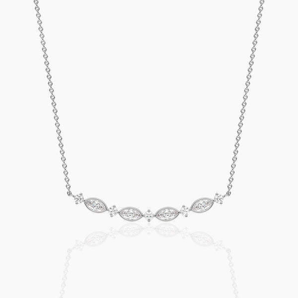 18k Solid Gold Natural Diamond Art Deco Necklace | Curved Bar Necklace - Side View | Riyanika Jewels