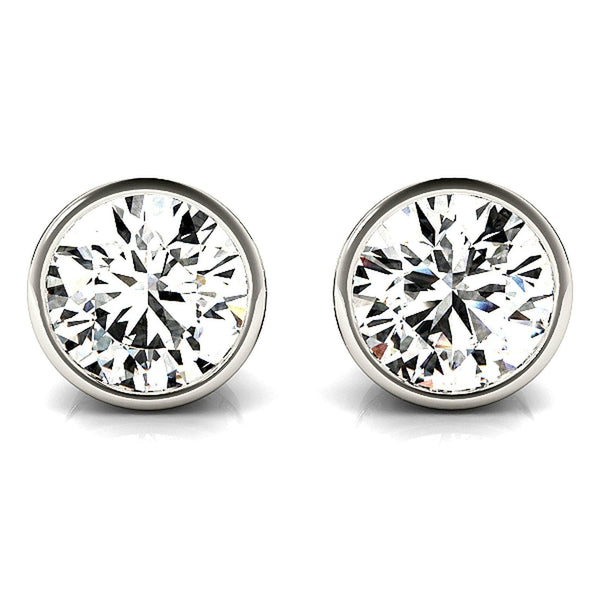14K Lab Grown Diamond Round Cut Bezel Stud Earrings