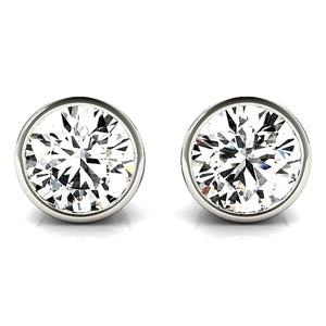 14K Natural Diamond Round Cut Bezel Stud Earrings