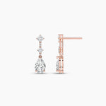 18k Solid gold Natural Diamond Pear, Princess and Round Cut Dangle Drop Earring - Detail