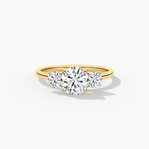 18K Solid Gold Three Stone Natural Diamond Engagement Ring | Riyanika Jewels