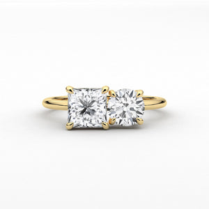 14K 2ct Lab Grown Diamond Round Cut Toi et Moi Engagement Ring