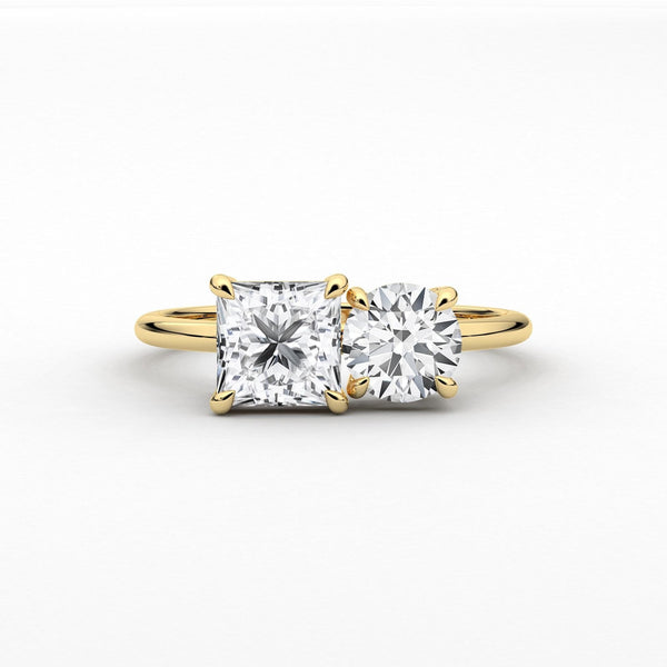 14K 2ct Lab Grown Diamond Round Cut Toi et Moi Engagement Ring