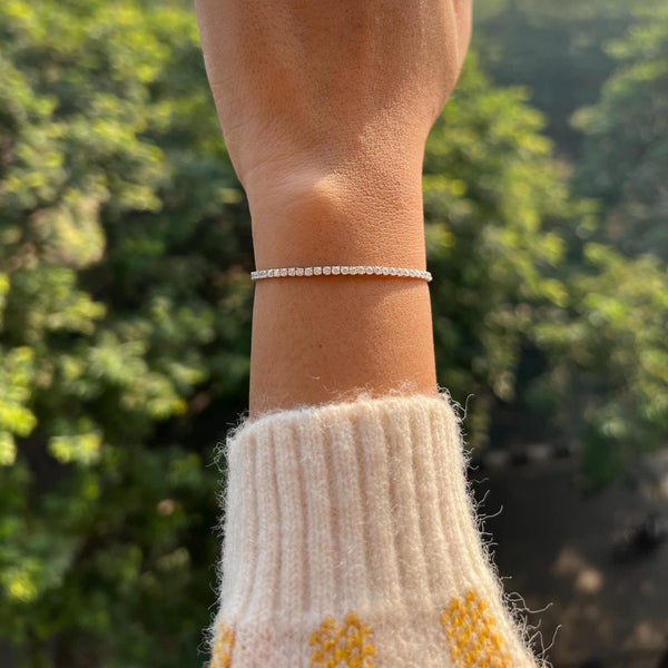 18K Solid Gold Natural Diamond Tennis Bracelet – Dainty & Stackable - Side View | Riyanika Jewels