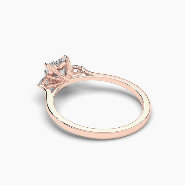 18k Solid Gold 1ct Three Stone Lab Grown Diamond Engagement Ring - Side View | Riyanika Jewels