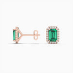 18k Solid Gold Natural Diamon Green Emerald Stud Earring - Close Up | Riyanika Jewels