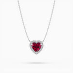 18k Solid Gold Ruby Natural Diamond Halo Style Pendant Necklace - Detail | Riyanika Jewels