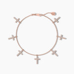 18k Solid Gold Natural Diamond Round Shape Chain Bracelets | Diamond Cross Station Bracelets - Side View | Riyanika Jewels