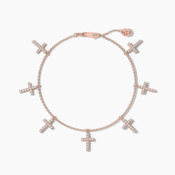 18k Solid Gold Natural Diamond Round Shape Chain Bracelets | Diamond Cross Station Bracelets - Side View | Riyanika Jewels