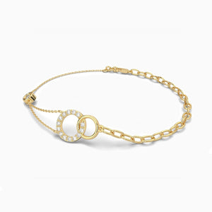 14K Solid Gold Natural Diamond Circle Stone Bracelet