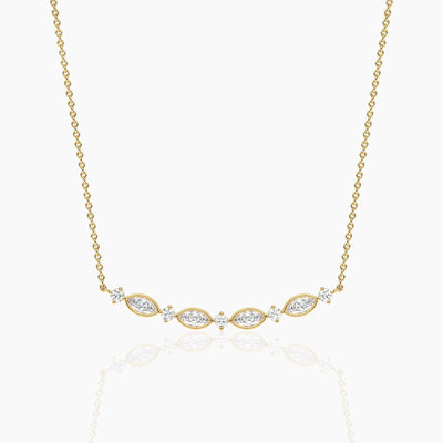 14K Solid Gold Natural Diamond Art Deco Necklace | Curved Bar Necklace