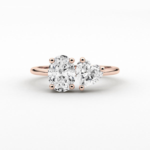 18k Solid Gold Toi et Moi Oval and Heart Cut Lab Grown Diamond Ring - Side View | Riyanika Jewels