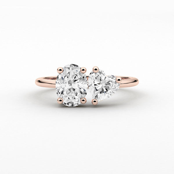 14K 2ct Lab Grown Diamond Oval Cut Toi et Moi Ring