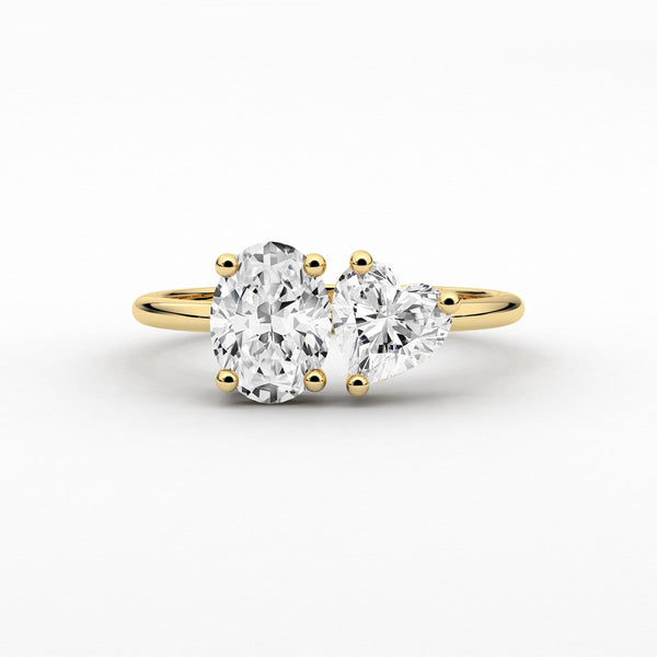 18k Solid Gold Toi et Moi Oval and Heart Cut Natural Diamond Ring | Riyanika Jewels