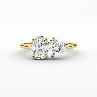 18k Solid Gold Toi et Moi Oval and Heart Cut Natural Diamond Ring | Riyanika Jewels
