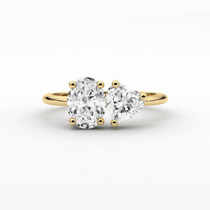 14K Natural Diamond Oval Cut Toi et Moi Ring