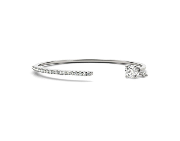 18K Solid Gold 1.80 CT Natural Diamond Open Bangle with Round Center Stone