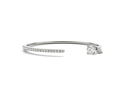 18K Solid Gold 1.80 CT Natural Diamond Open Bangle with Round Center Stone