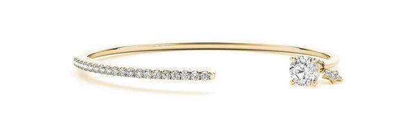 18K Solid Gold 1.80 CT Natural Diamond Open Bangle with Round Center Stone - Side View | Riyanika Jewels
