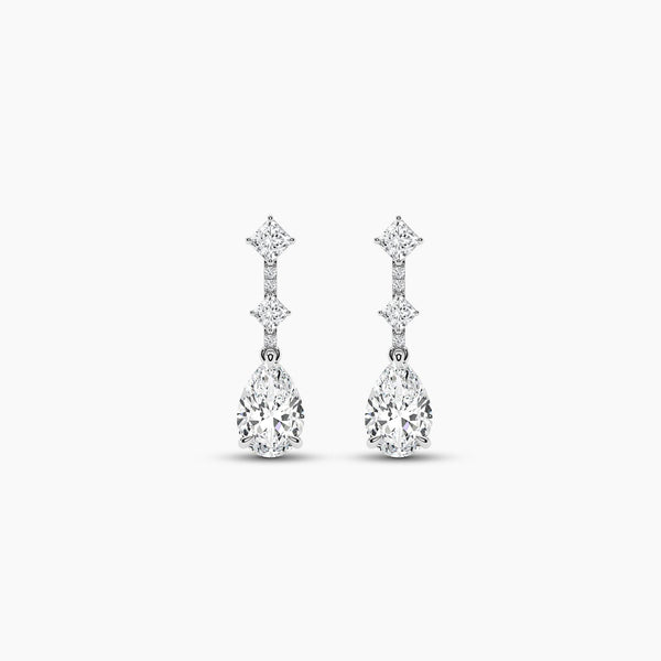 18k Solid gold Natural Diamond Pear, Princess and Round Cut Dangle Drop Earring - Side View