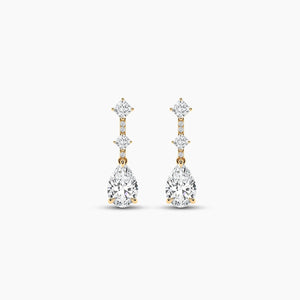 18k Solid gold Natural Diamond Pear, Princess and Round Cut Dangle Drop Earring | Riyanika Jewels