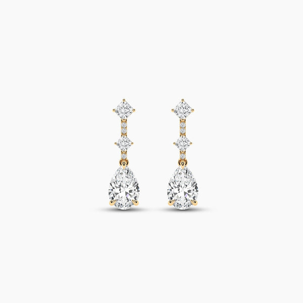 18k Solid gold Natural Diamond Pear, Princess and Round Cut Dangle Drop Earring | Riyanika Jewels