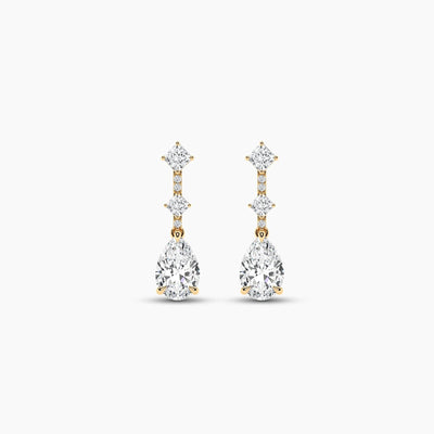 18k Solid gold Natural Diamond Pear, Princess and Round Cut Dangle Drop Earring | Riyanika Jewels