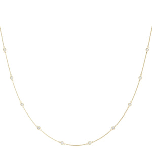 18K Solid Gold Natural Diamond Bezel-Set Station Necklace with 10 Round Diamonds